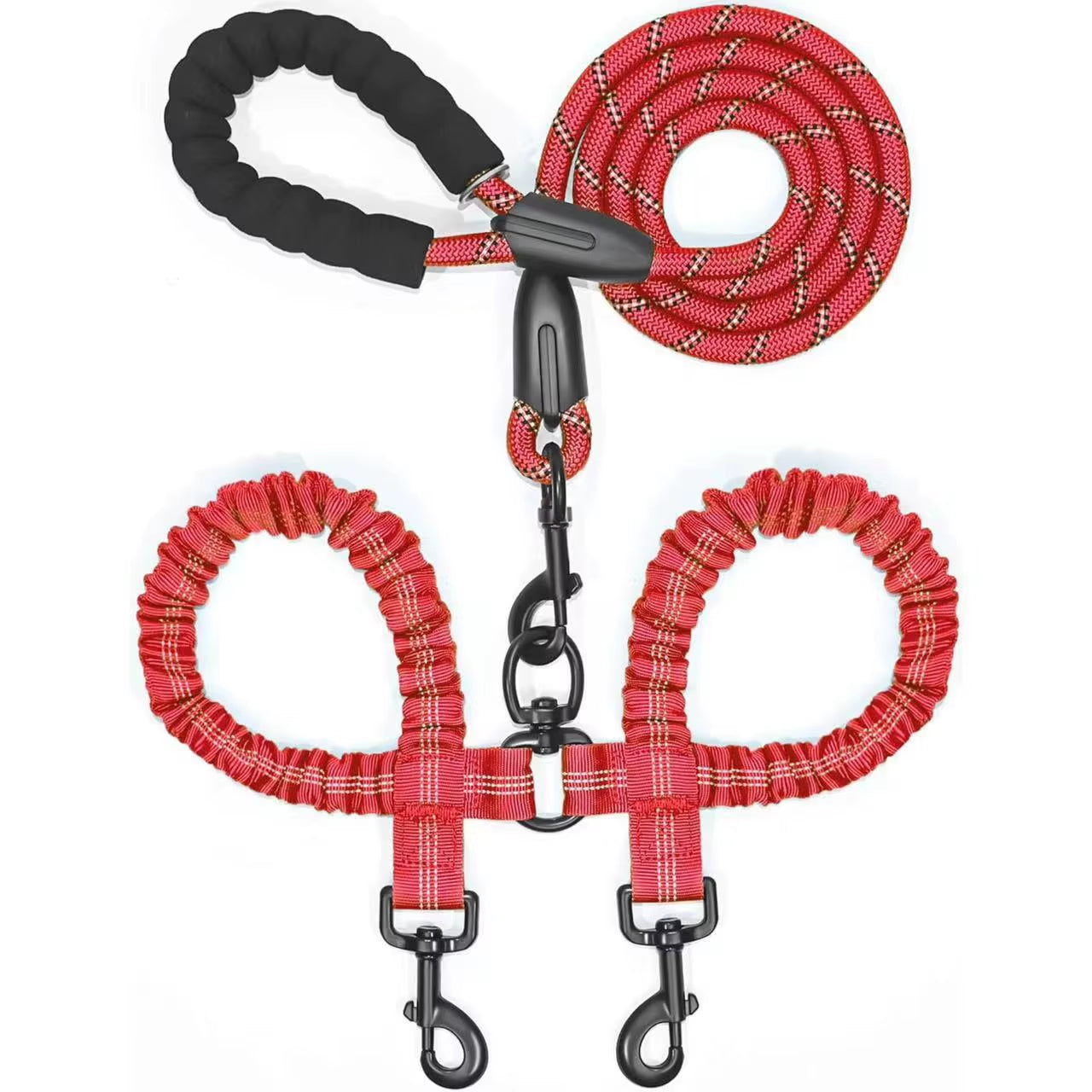 Dual Dog Leash, Double Dog Leash, 360 Swivel No Tangle Walking Leash, Shock Absorbing Bungee for Two Dogs