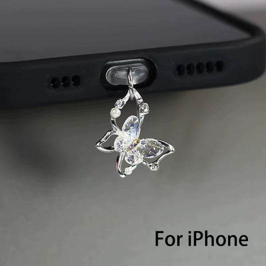 Beautiful Butterfly Phone Dust Plug Accessories Decoration Hanging Pendant for Iphone for Samsung Type-C Charging Port
