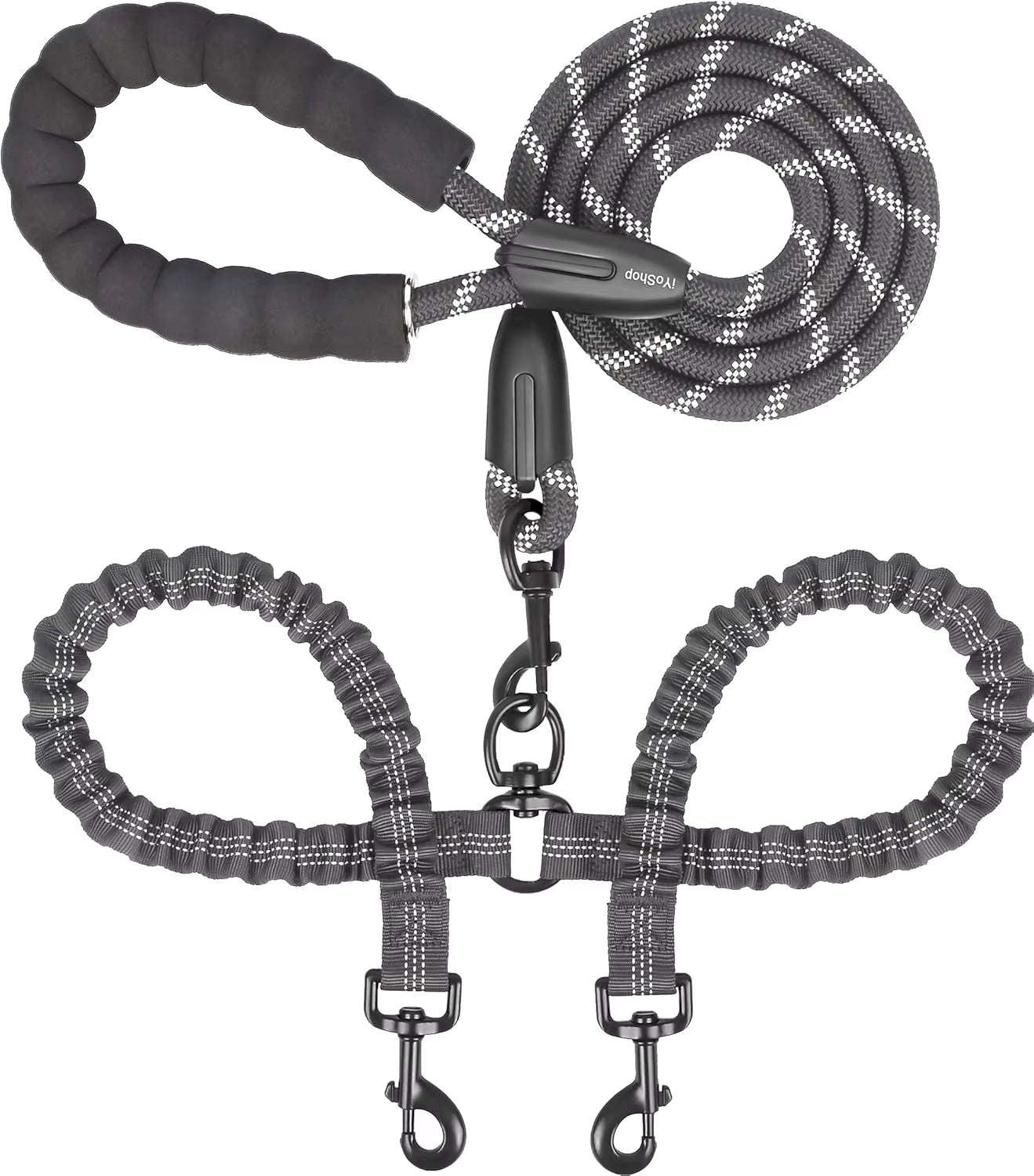 Dual Dog Leash, Double Dog Leash, 360 Swivel No Tangle Walking Leash, Shock Absorbing Bungee for Two Dogs