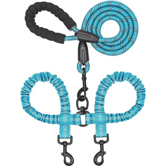 Dual Dog Leash, Double Dog Leash, 360 Swivel No Tangle Walking Leash, Shock Absorbing Bungee for Two Dogs