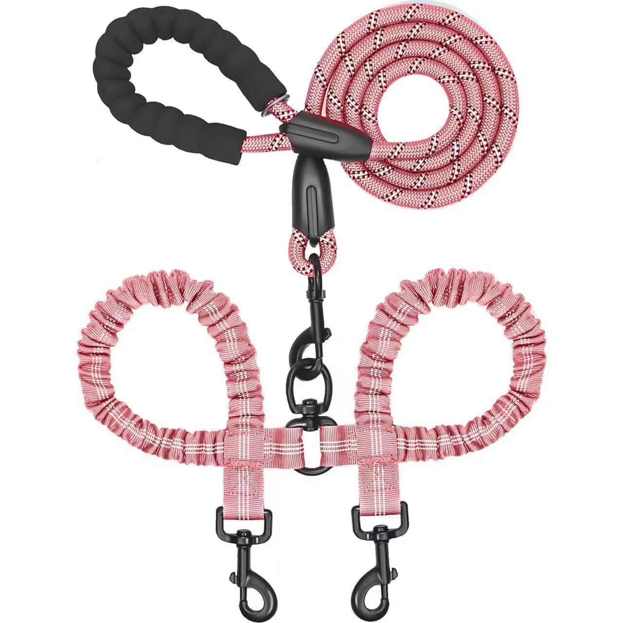 Dual Dog Leash, Double Dog Leash, 360 Swivel No Tangle Walking Leash, Shock Absorbing Bungee for Two Dogs